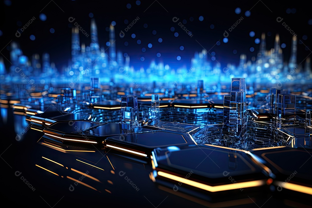 Ilustração científica futurista de fundo hexagonal azul componentes HUD conceito de tecnologia gerado por IA