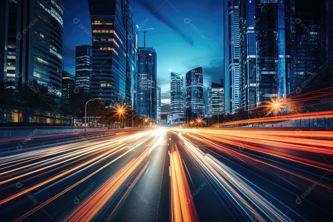 O movimento noturno é rápido no centro das grandes cidades e termina em estacionamentos subterrâneos gerado por IA