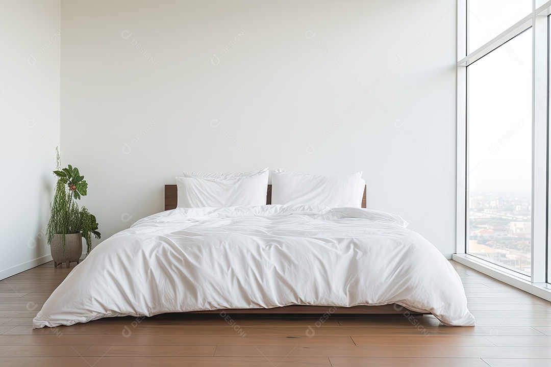 Um quarto minimalista e branco gerada por IA