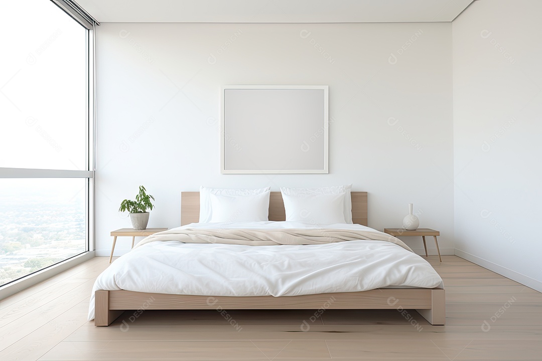 Um quarto minimalista e branco gerada por IA