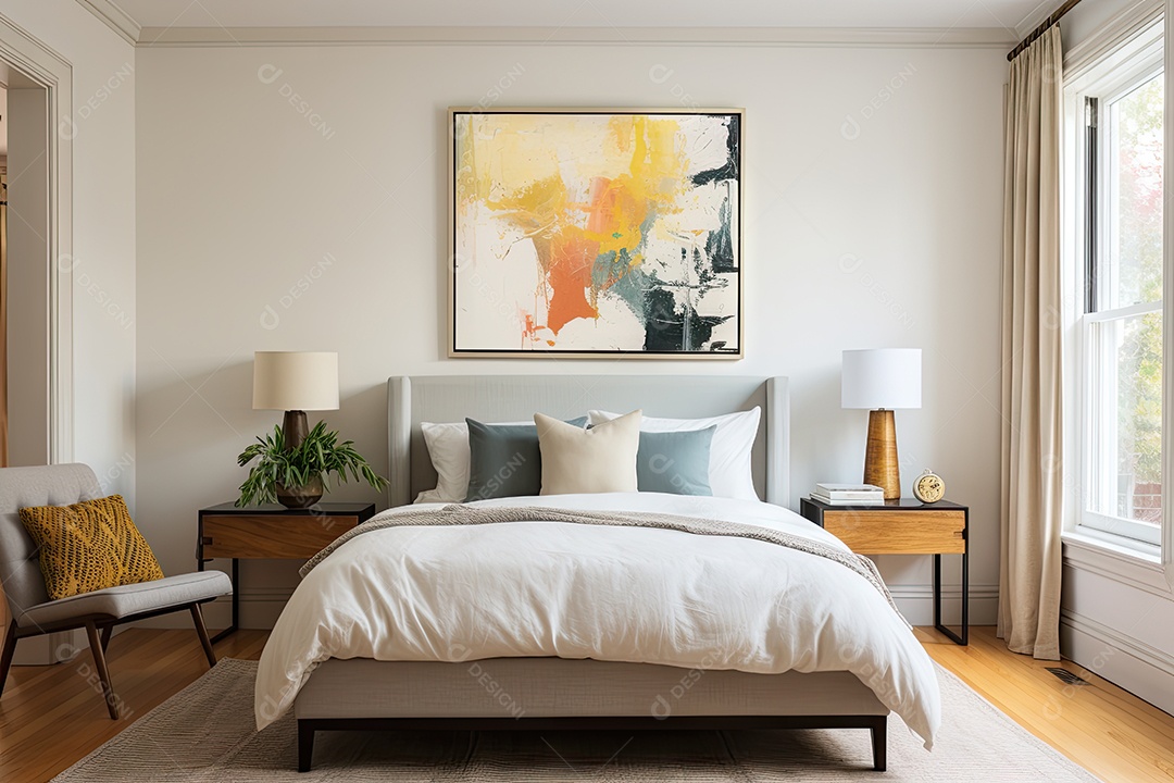 Um quarto minimalista e branco gerada por IA