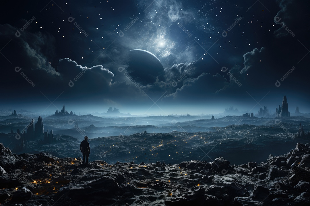 A Terra vista da superfície da Lua gerada por IA