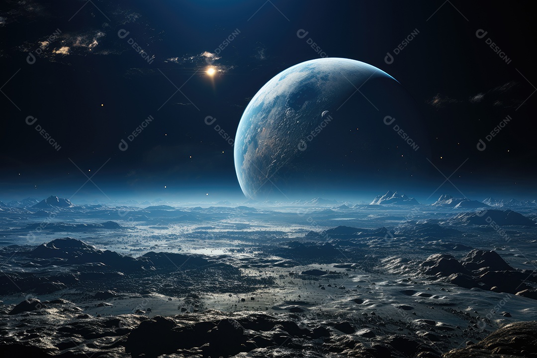 A Terra vista da superfície da Lua gerada por IA