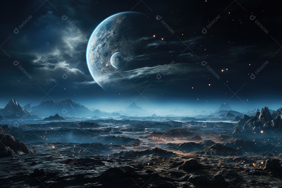 A Terra vista da superfície da Lua gerada por IA