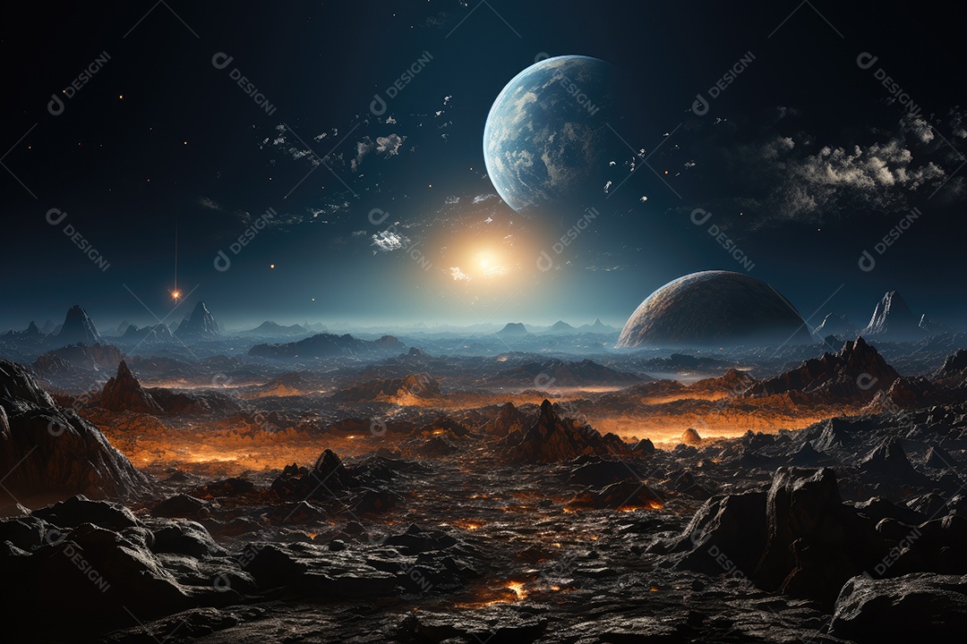 A Terra vista da superfície da Lua gerada por IA