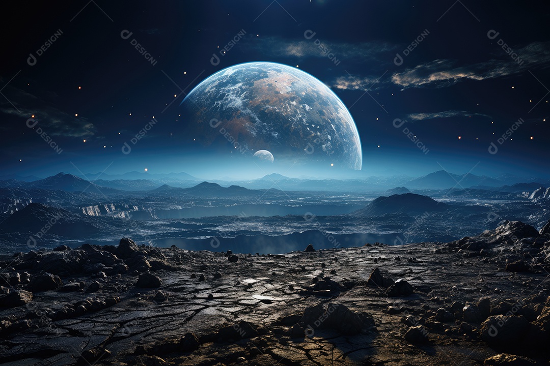 A Terra vista da superfície da Lua gerada por IA