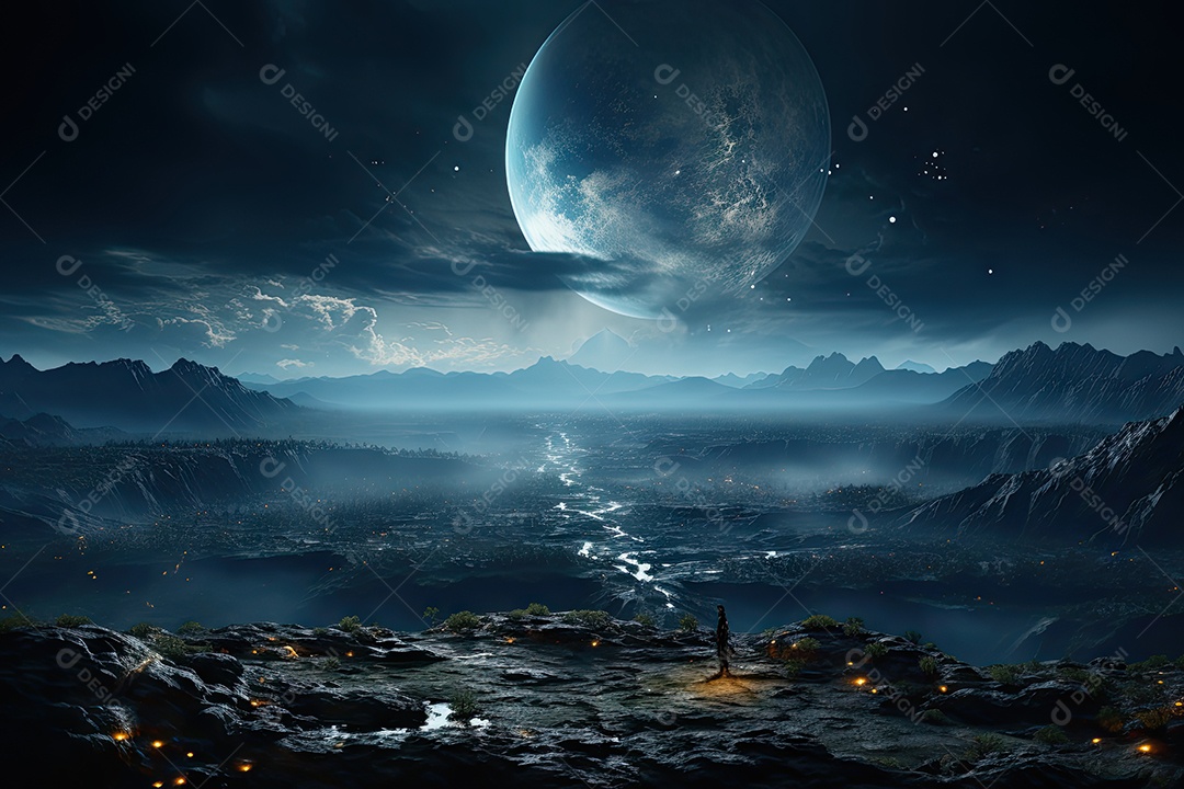 A Terra vista da superfície da Lua gerada por IA