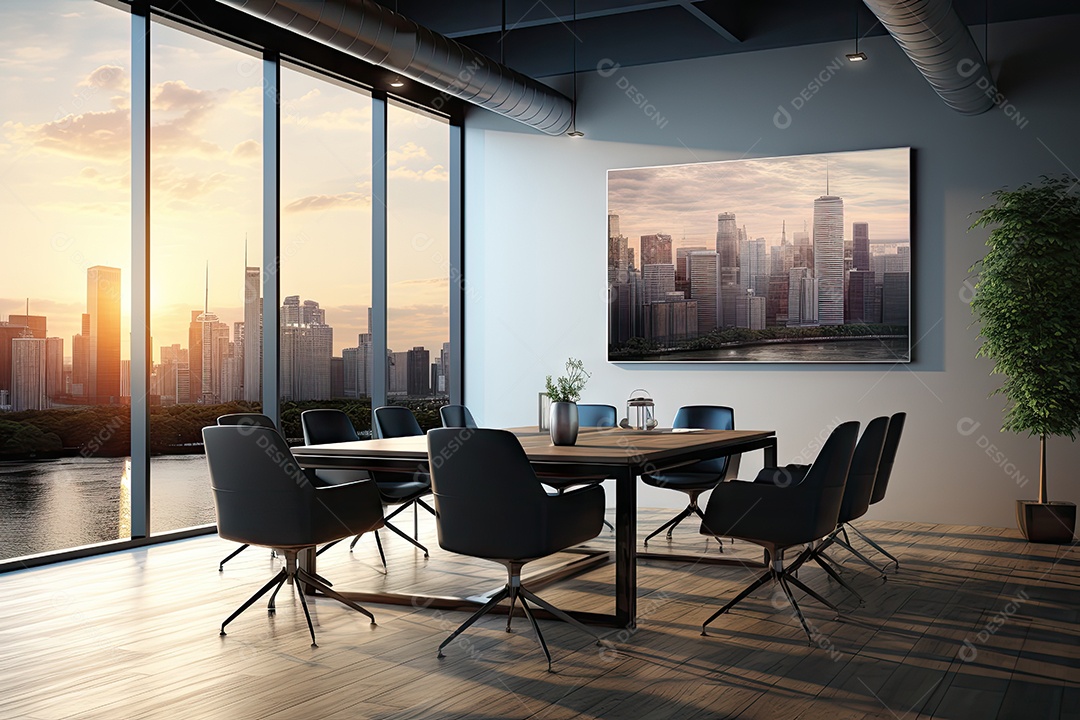 Imagem de um local de trabalho escuro cheio de documentos escritório após os funcionários saírem do trabalho gerada por IA