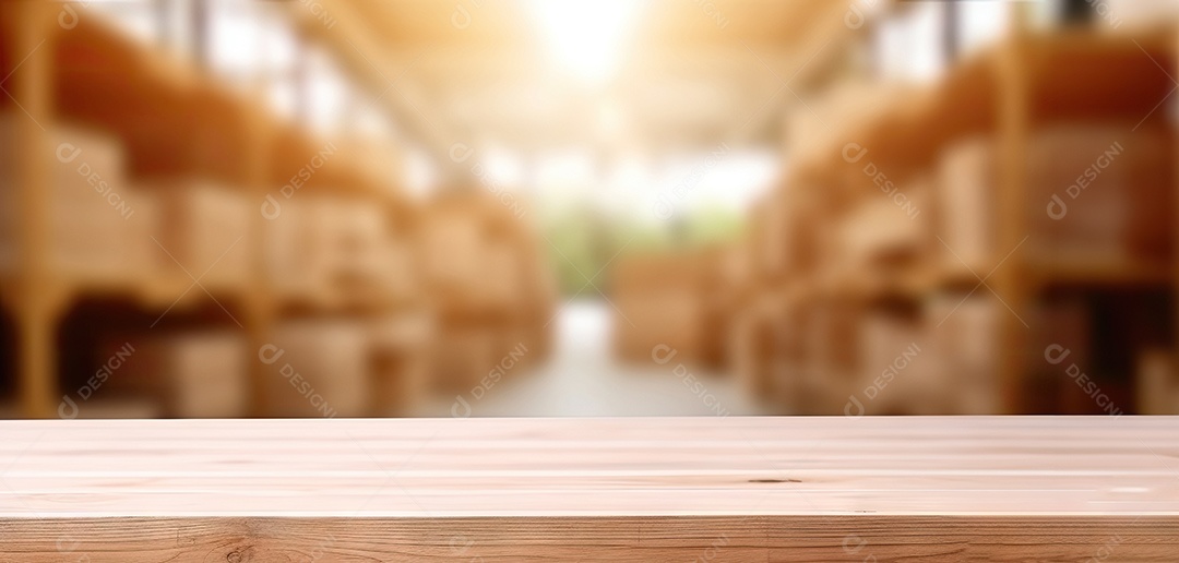 Um tampo de mesa de madeira com um fundo desfocado de luzes bokeh