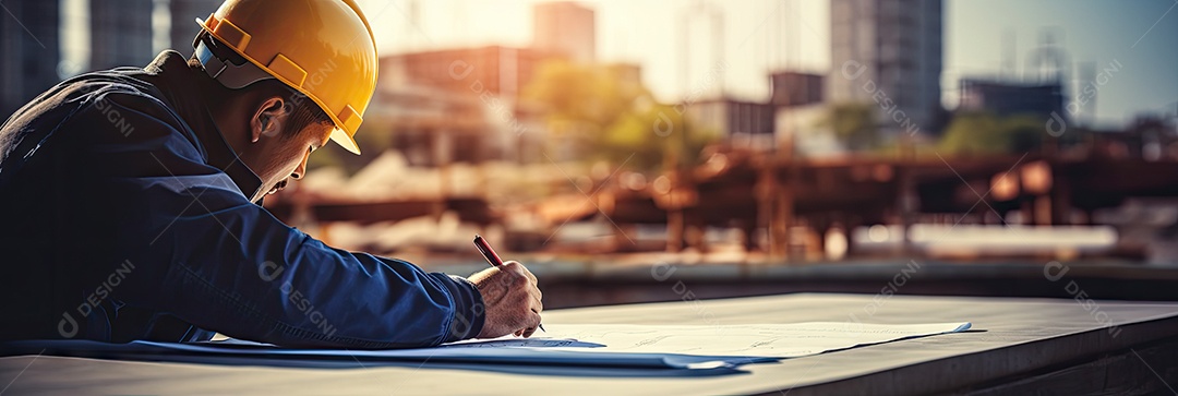 Equipes de engenheiros civis trabalhando juntas usam capacetes de segurança em canteiros de obras em uma cidade moderna