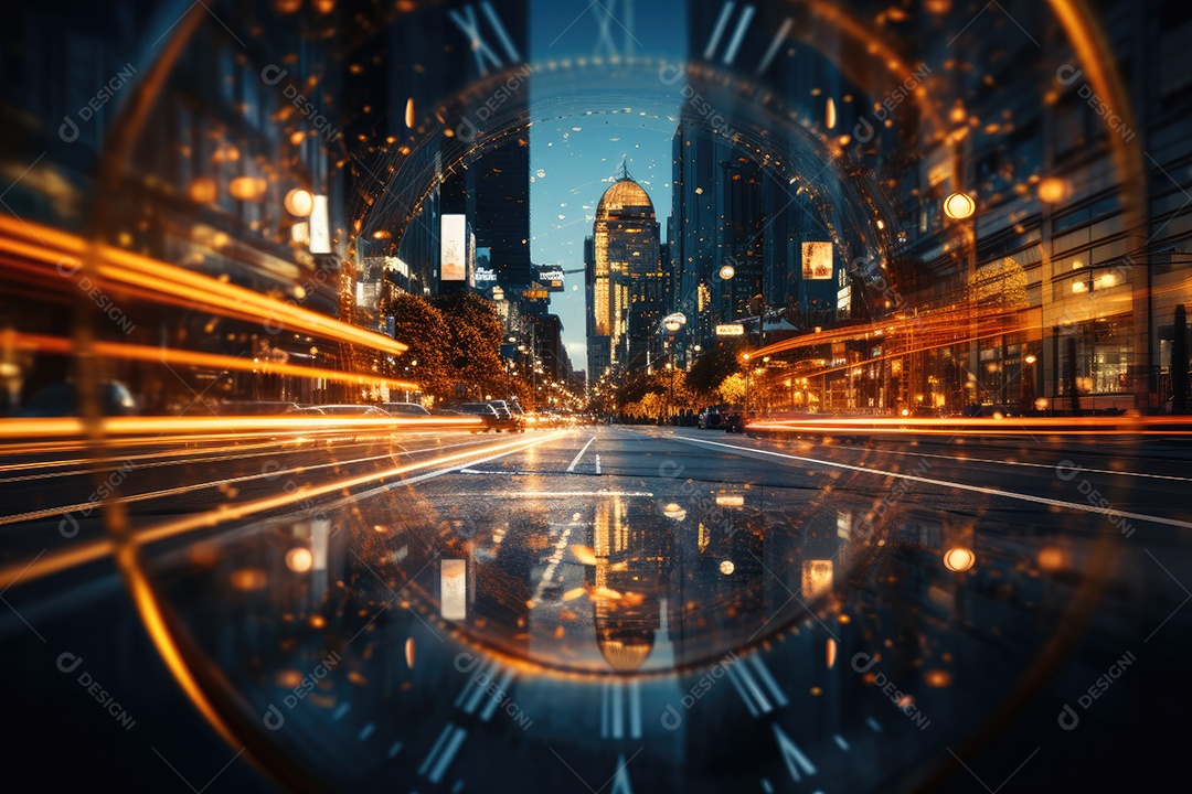 Uma imagem desfocada de uma estrada urbana à noite gerada por IA