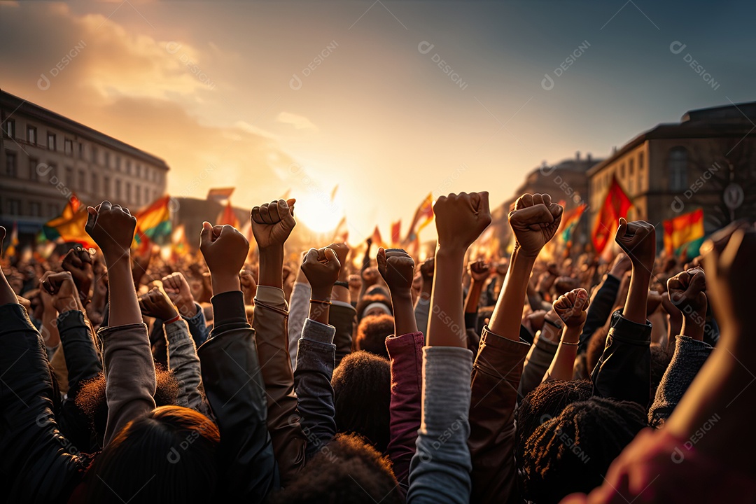 Público animado luzes de palco e confete gerada por IA