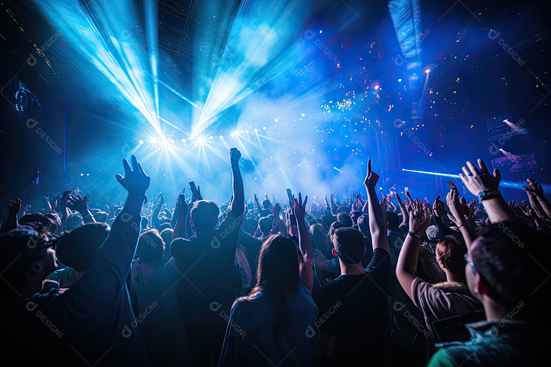 Público animado luzes de palco e confete gerada por IA