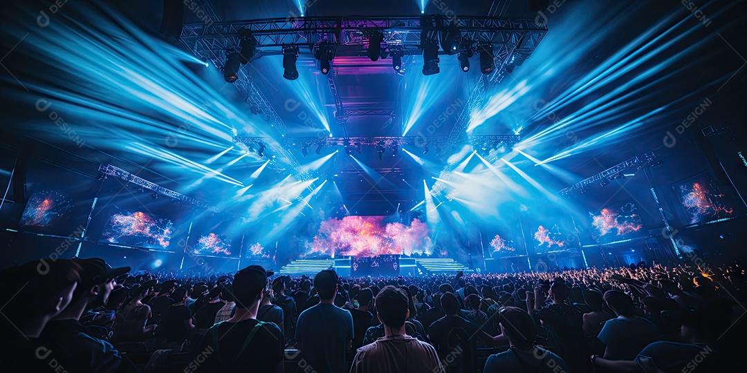 Público animado luzes de palco e confete gerada por IA