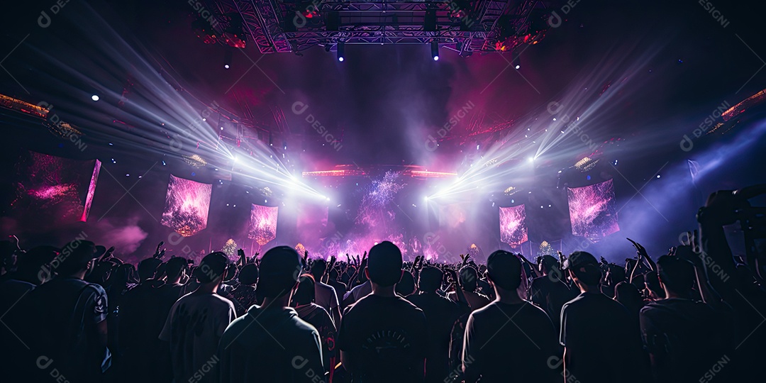 Público animado luzes de palco e confete gerada por IA