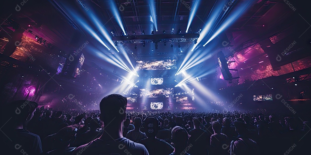 Público animado luzes de palco e confete gerada por IA