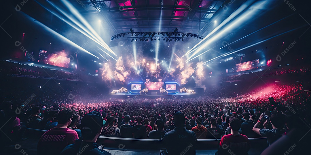 Público animado luzes de palco e confete gerada por IA