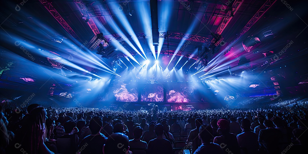 Público animado luzes de palco e confete gerada por IA