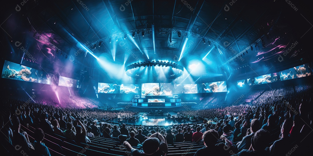 Público animado luzes de palco e confete gerada por IA
