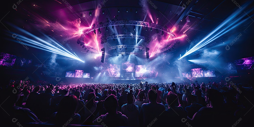 Público animado luzes de palco e confete gerada por IA