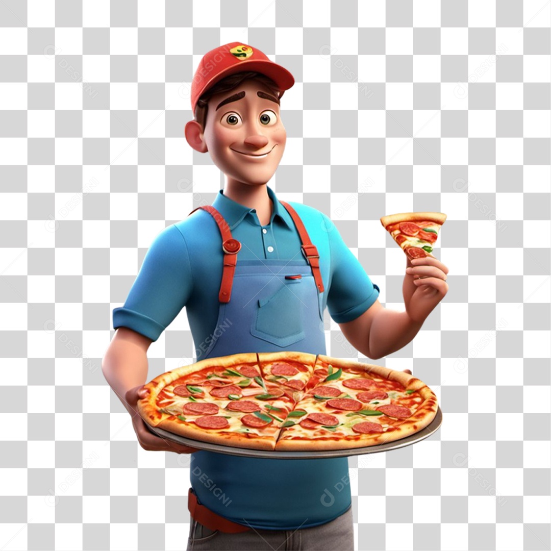 Personagem 3D Entregador de Pizza PNG Transparente