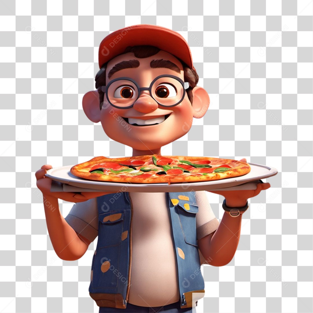 Personagem 3D Entregador de Pizza PNG Transparente