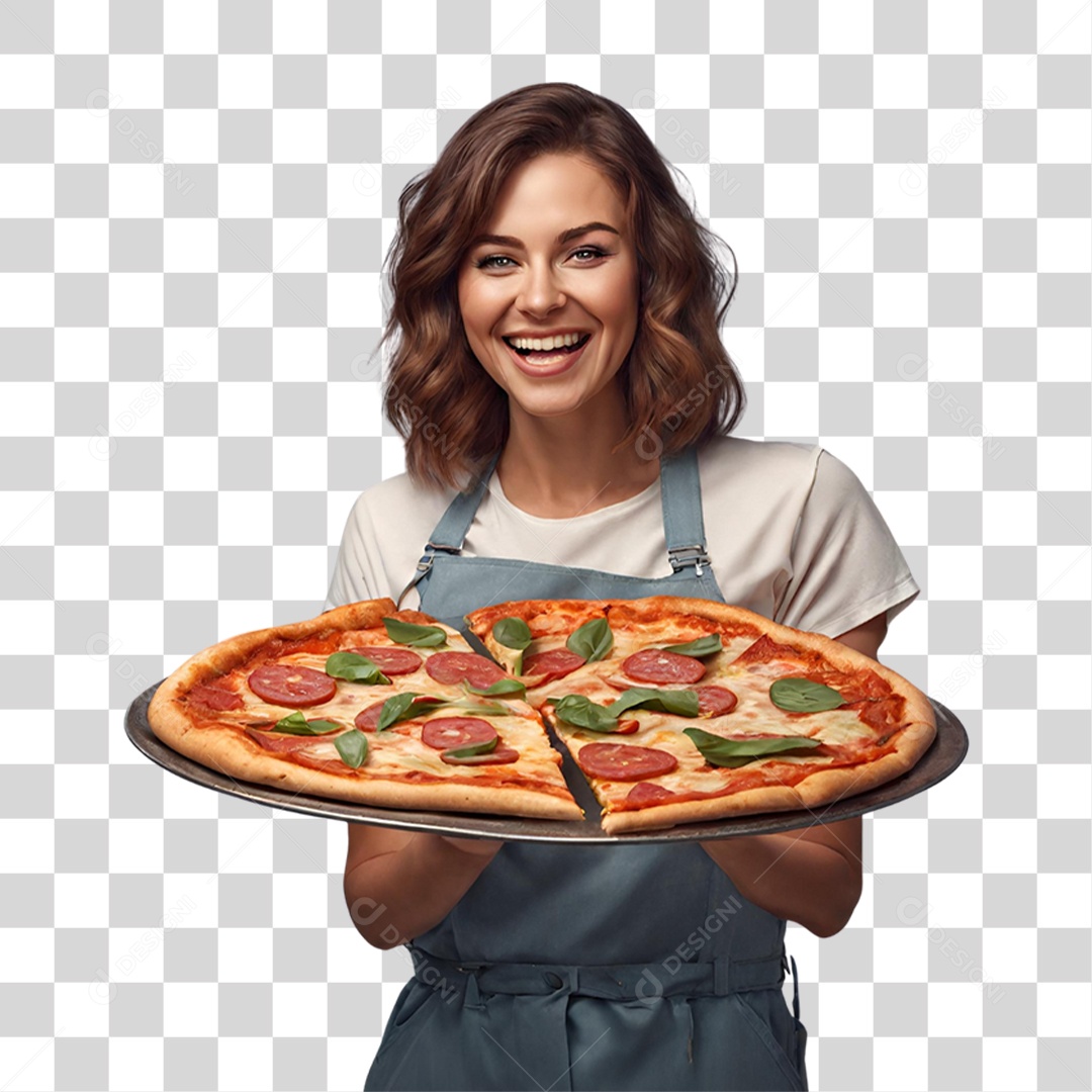 Mulher com Pizza na Mão PNG Transparente