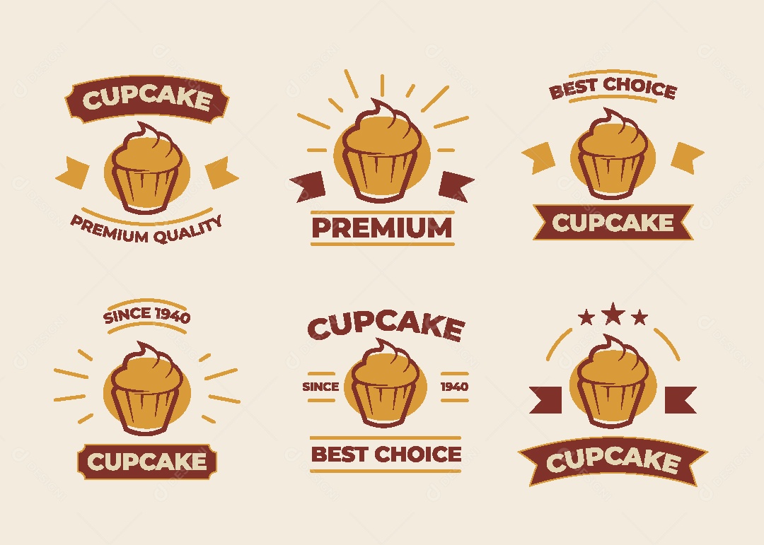 Conjunto de Logo de Cupcake Ilustração Vetor EPS