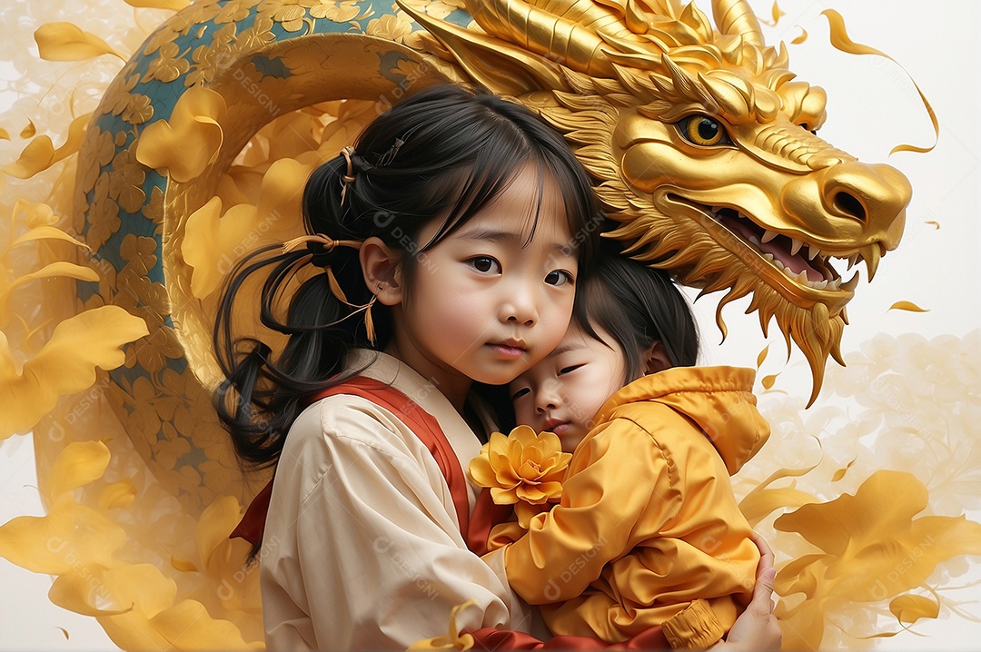 Dragão chinês e criança para fundo de modelo de ano novo