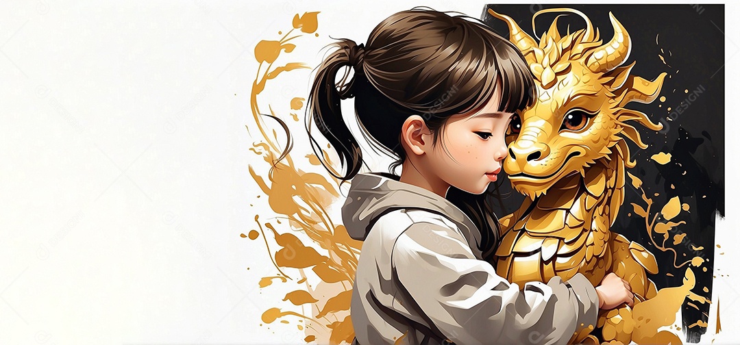 Dragão chinês e criança para fundo de modelo de ano novo