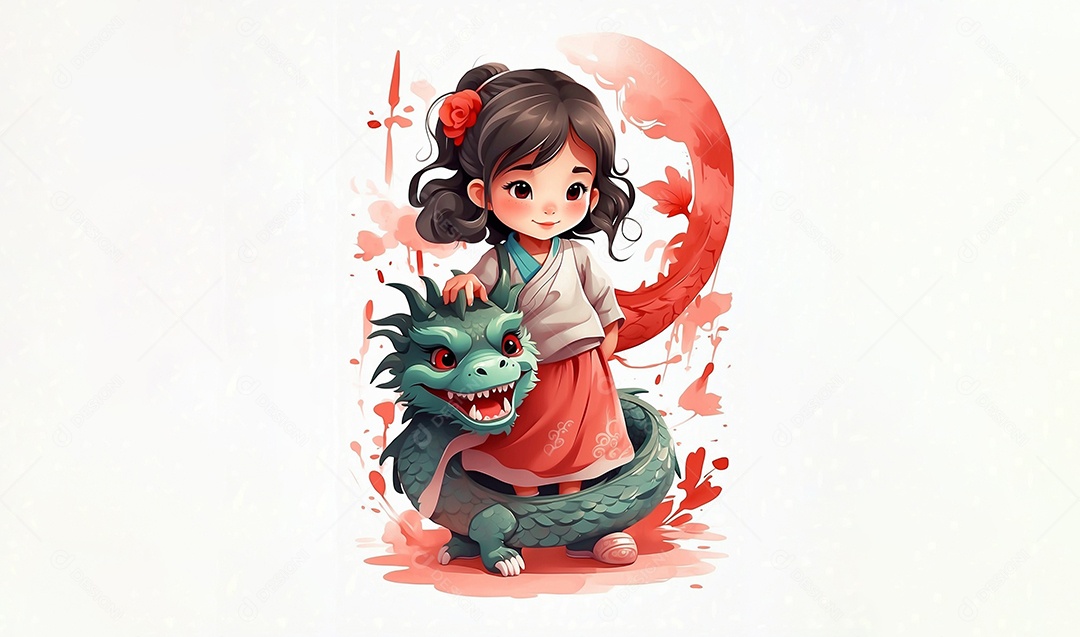 Dragão chinês e criança para fundo de modelo de ano novo