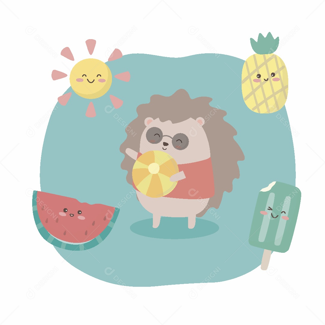 Porco Espinho de Férias Ilustração Vetor EPS