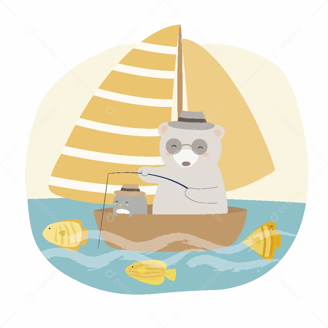 Urso Navegando Ilustração Vetor EPS