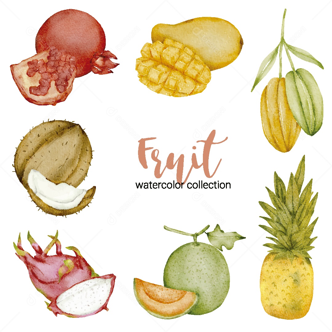 Conjunto de Frutas em Aquarela Vetor EPS