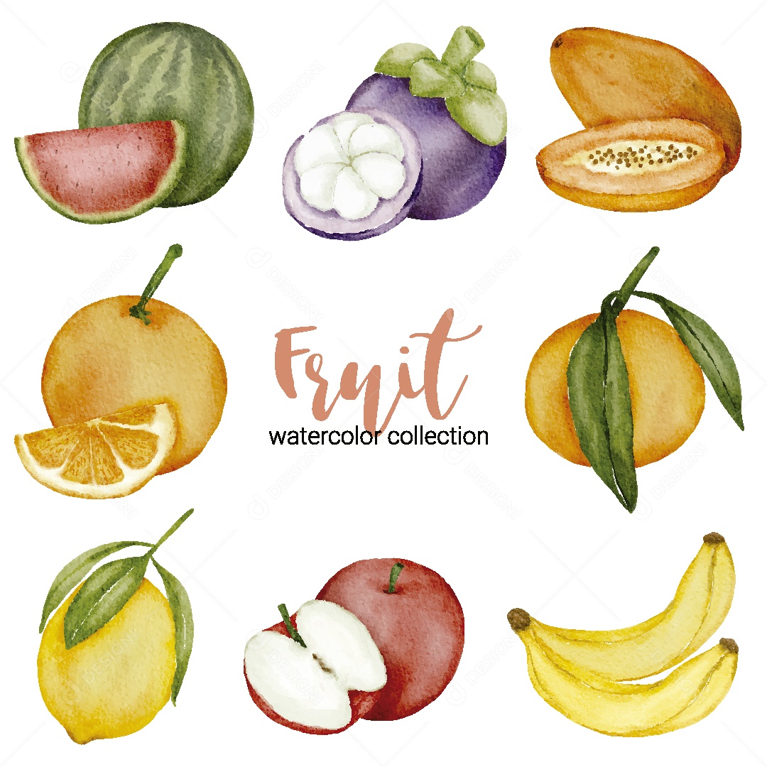 Conjunto de Frutas em Aquarela Vetor EPS