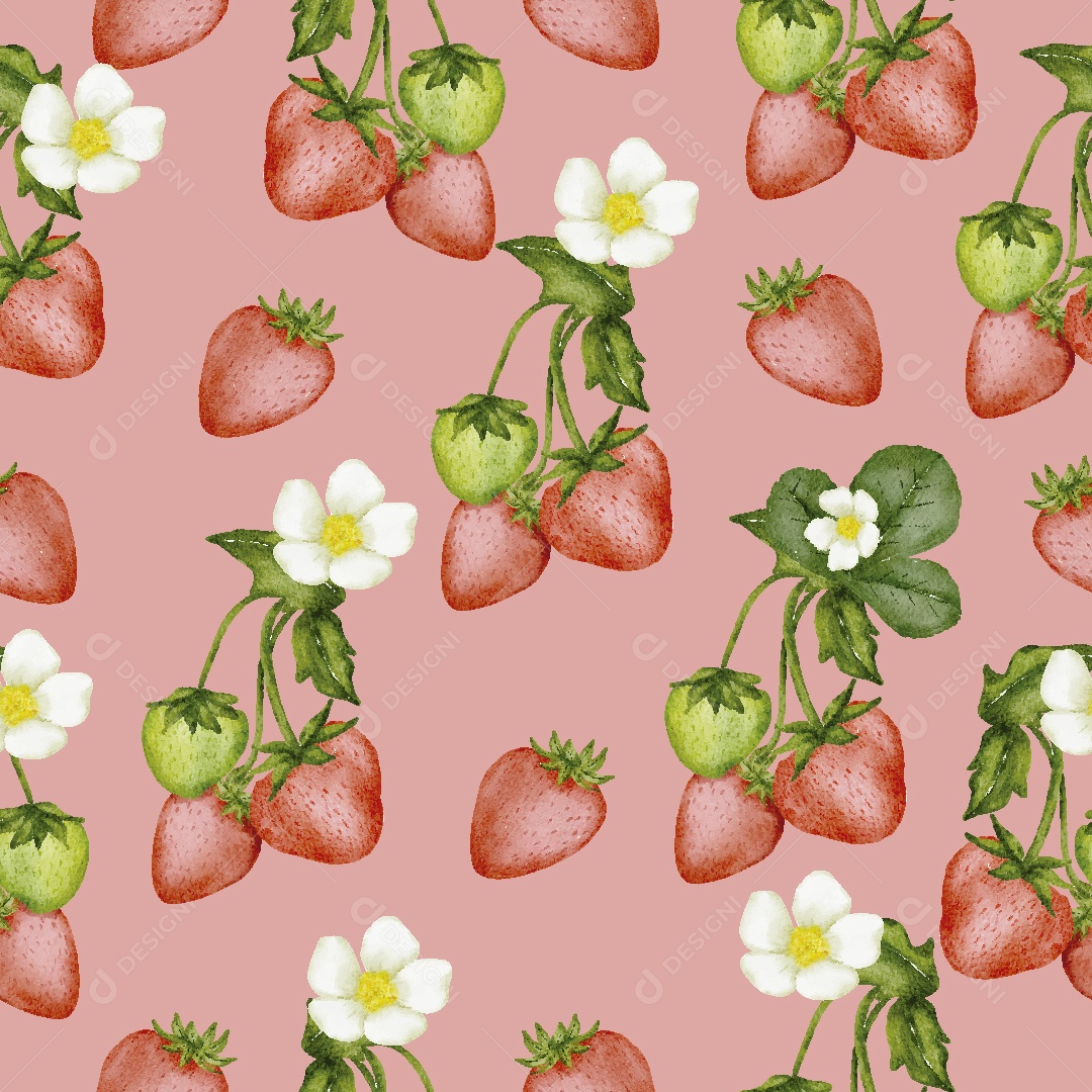 Papel de Parede de Morango em Aquarela Vetor EPS