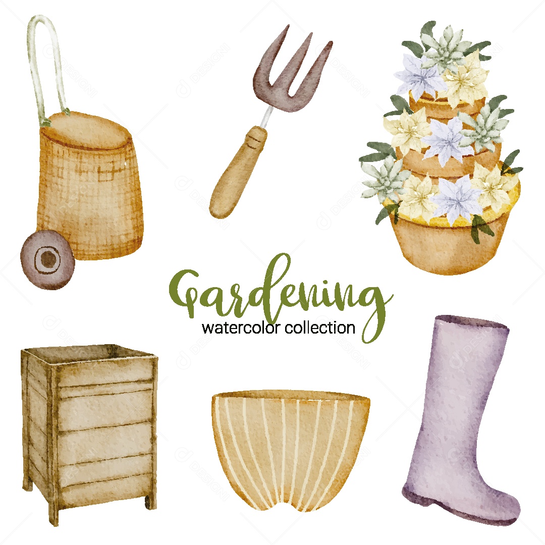 Coleção de Jardinagem em Aquela Ilustração Vetor EPS