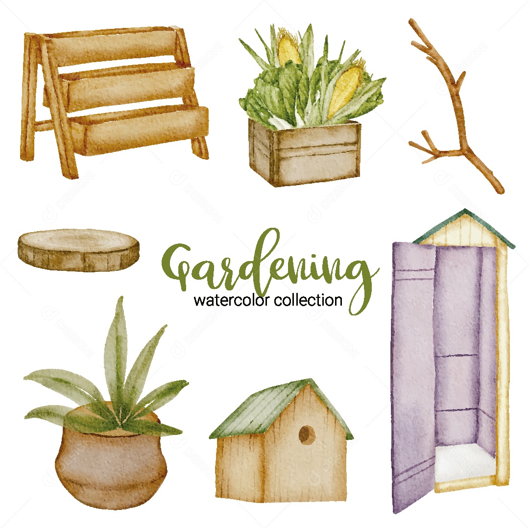 Coleção de Jardinagem em Aquela Ilustração Vetor EPS