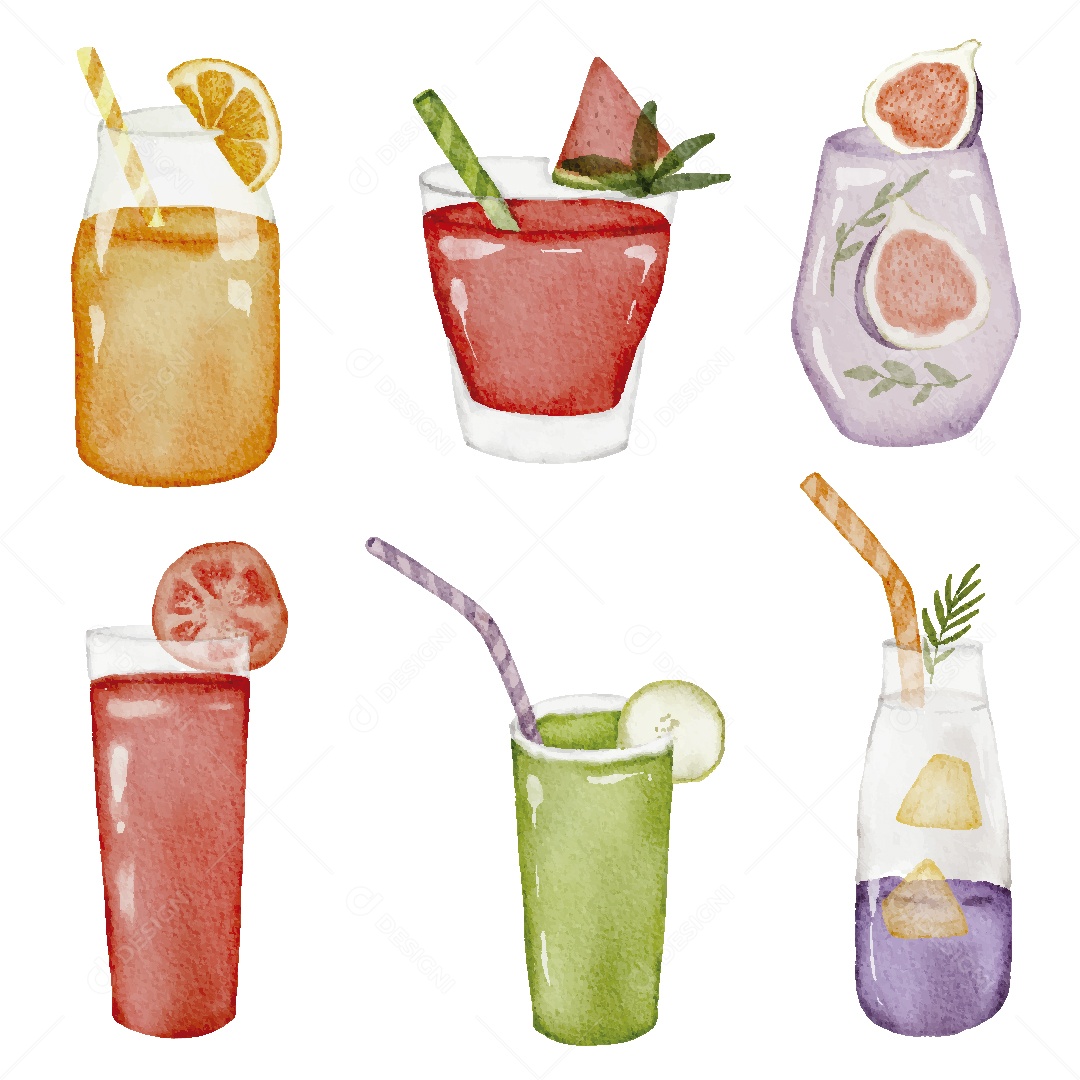 Coleção de Suco de Fruta em Aquela Ilustração Vetor EPS