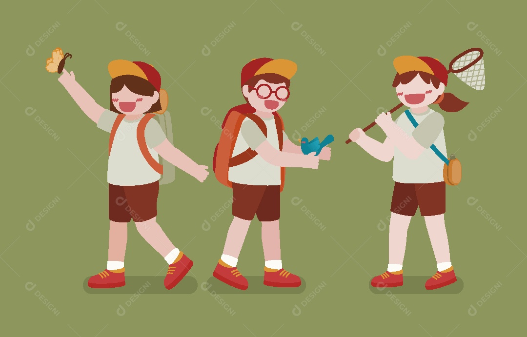 Conjunto de Crianças Pesquisadoras Ilustração Vetor EPS