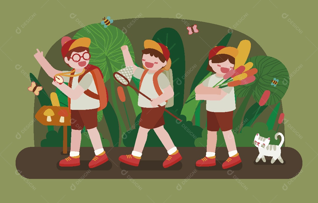 Conjunto de Crianças Pesquisadoras Ilustração Vetor EPS