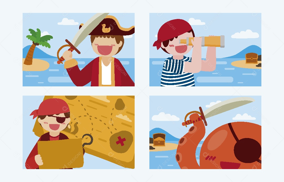 Conjunto de Desenhos de Piratas Vetor EPS
