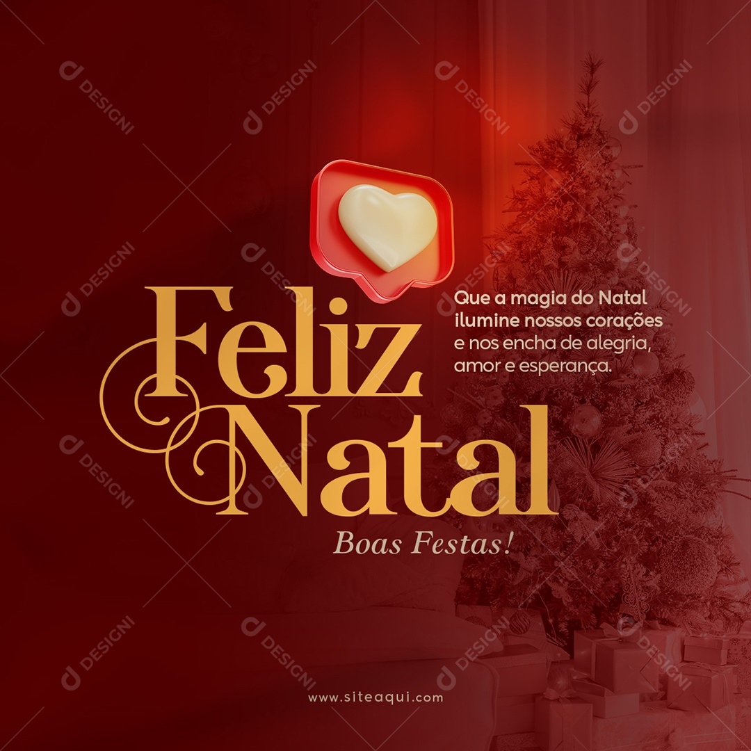 Feliz Natal Boas Festas que a Magia Ilumine nossos Corações e nos Enche de Alegria Social Media PSD Editável