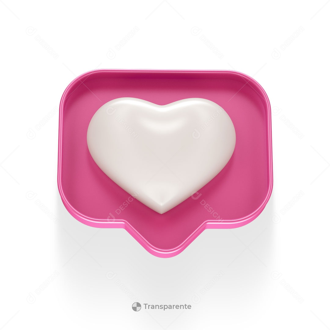 Like Coração Rosa Branco Elemento 3D para Composição PSD