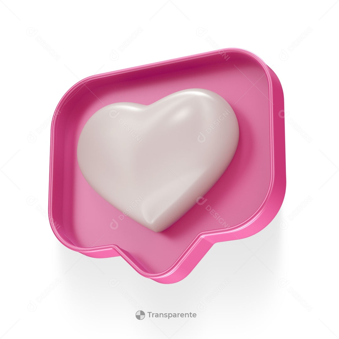 Like Coração Elemento 3D Rosa Branco para Composição PSD