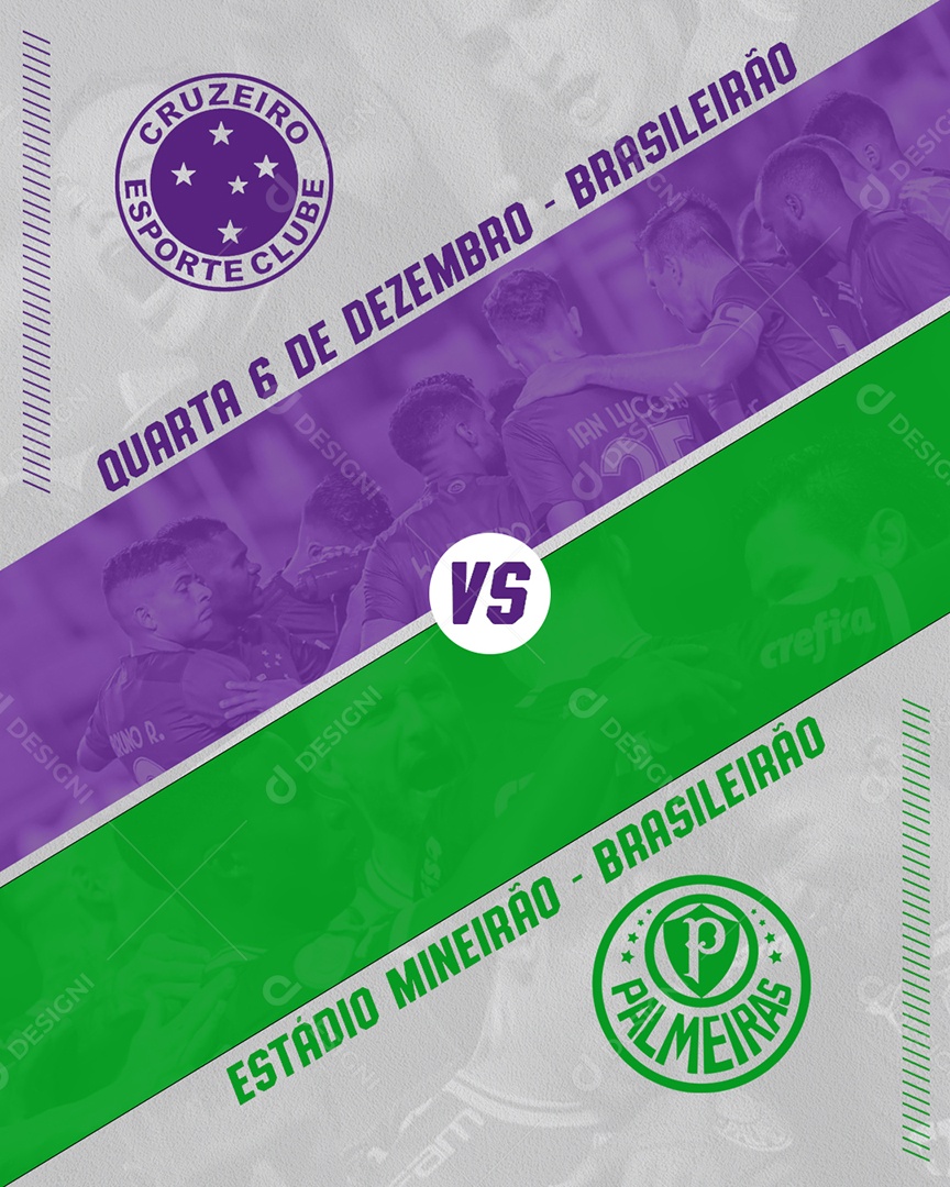 Flyer Futebol Cruzeiro X Palmeiras Brasileirão Social Media PSD Editável