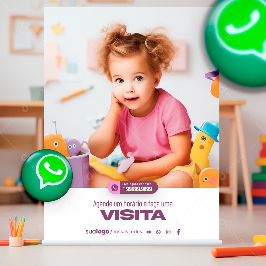 Creche Escolar Agende um Horário e Faça Uma Visita Social Media PSD Editável