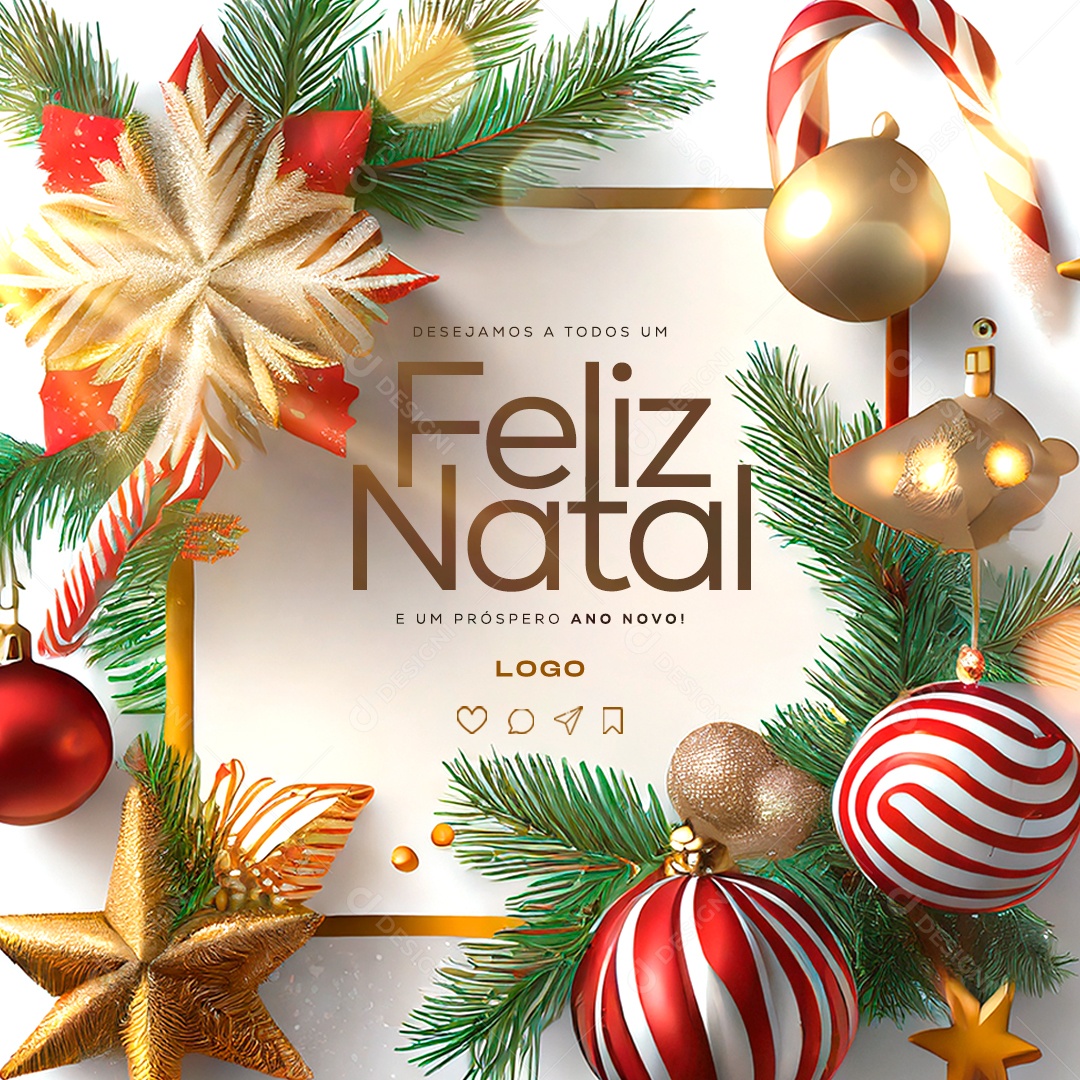 Desejamos a Todos um Feliz Natal e um Próspero Ano Novo Social Media PSD Editável