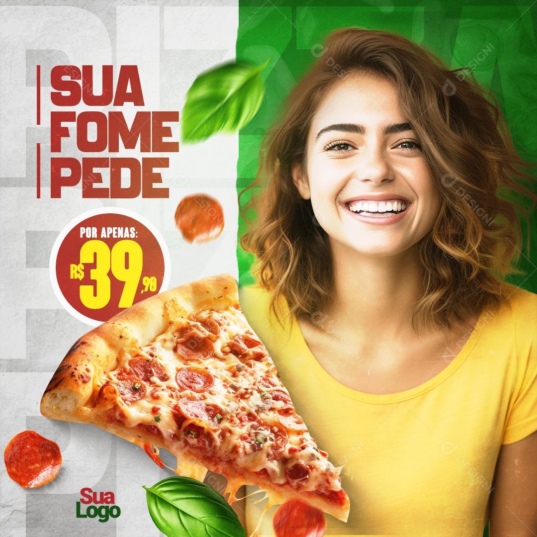 Pizzaria Sua Fome Pede Pizza Social Media PSD Editável