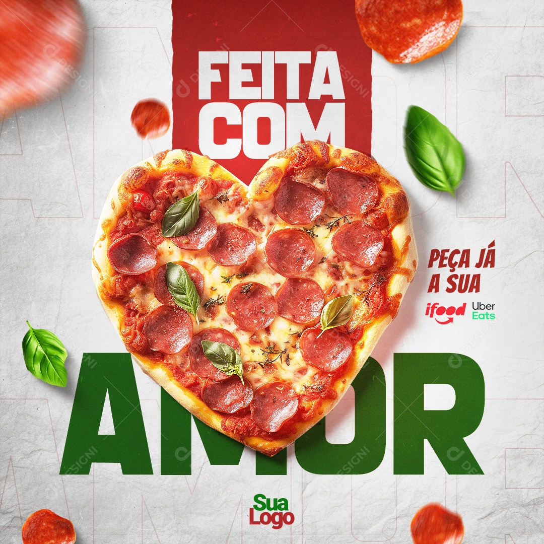 Pizzaria Feita Com Amor Peça Já a Sua ifood Social Media PSD Editável